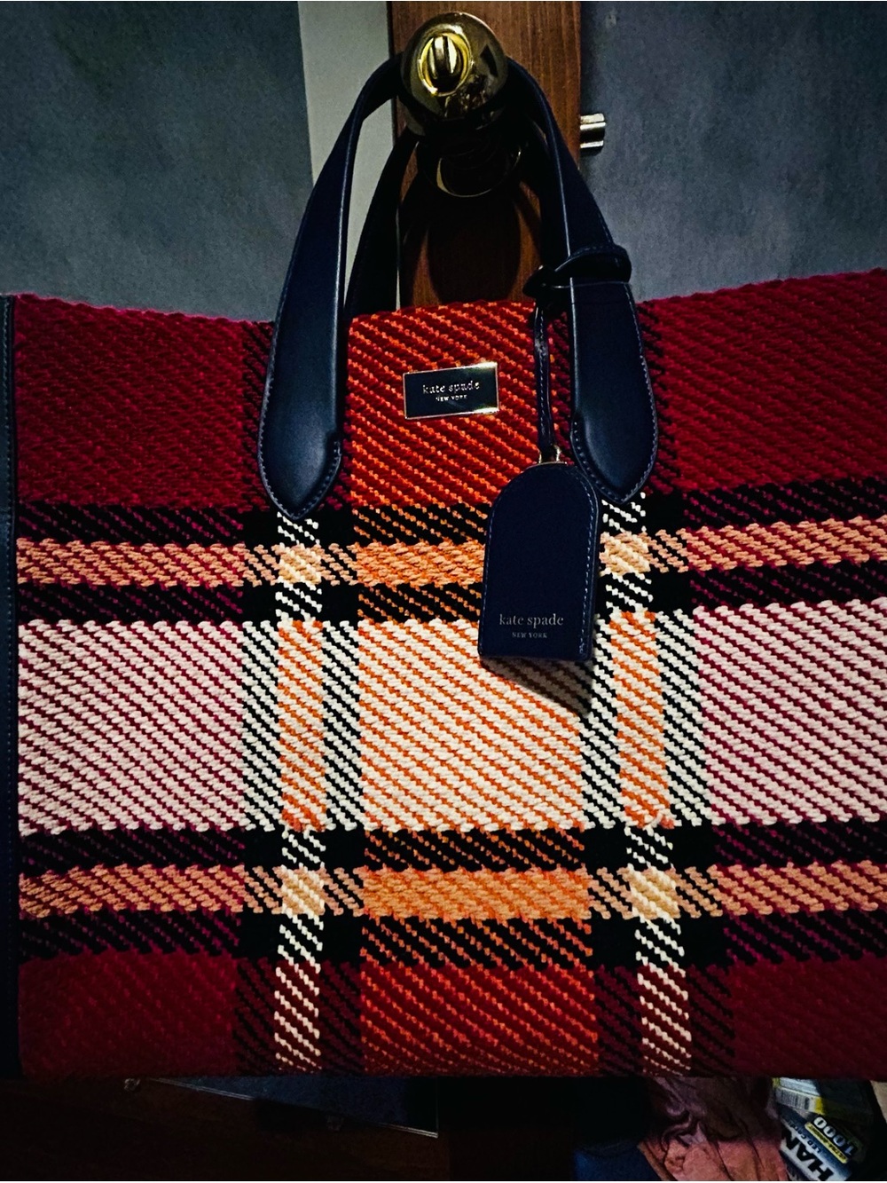 kate spade Red and Navy Plaid Tote